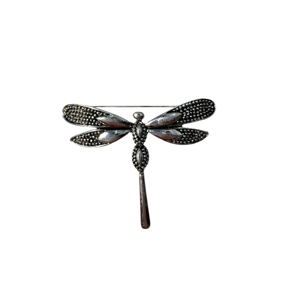 Vintage Signed Napier Silver Tone Textured Wings Dragonfly Insect Brooch Pin